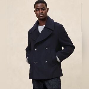 NWT! BANANA REPUBLIC MEN’S NAVY WOOL-BLEND PEACOAT